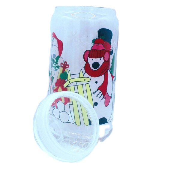 Snowman-Themed Clear Glass Cookie Jar With Lid 10.5 Oz Capacity Winter Holiday D - Picture 4 of 5